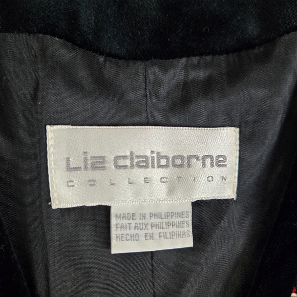 90s Vintage Black Red Stewart Tartan Plaid Velvet Trim V Neck Blazer Size 4 - Picture 6 of 10